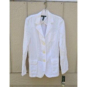 Lauren Ralph Lauren Blazer Women's Sz 6  White Cream  Button 100% Linen Has Tags